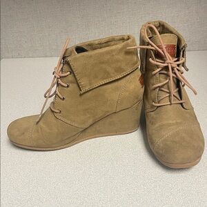 Camel tan wedge ankle booties